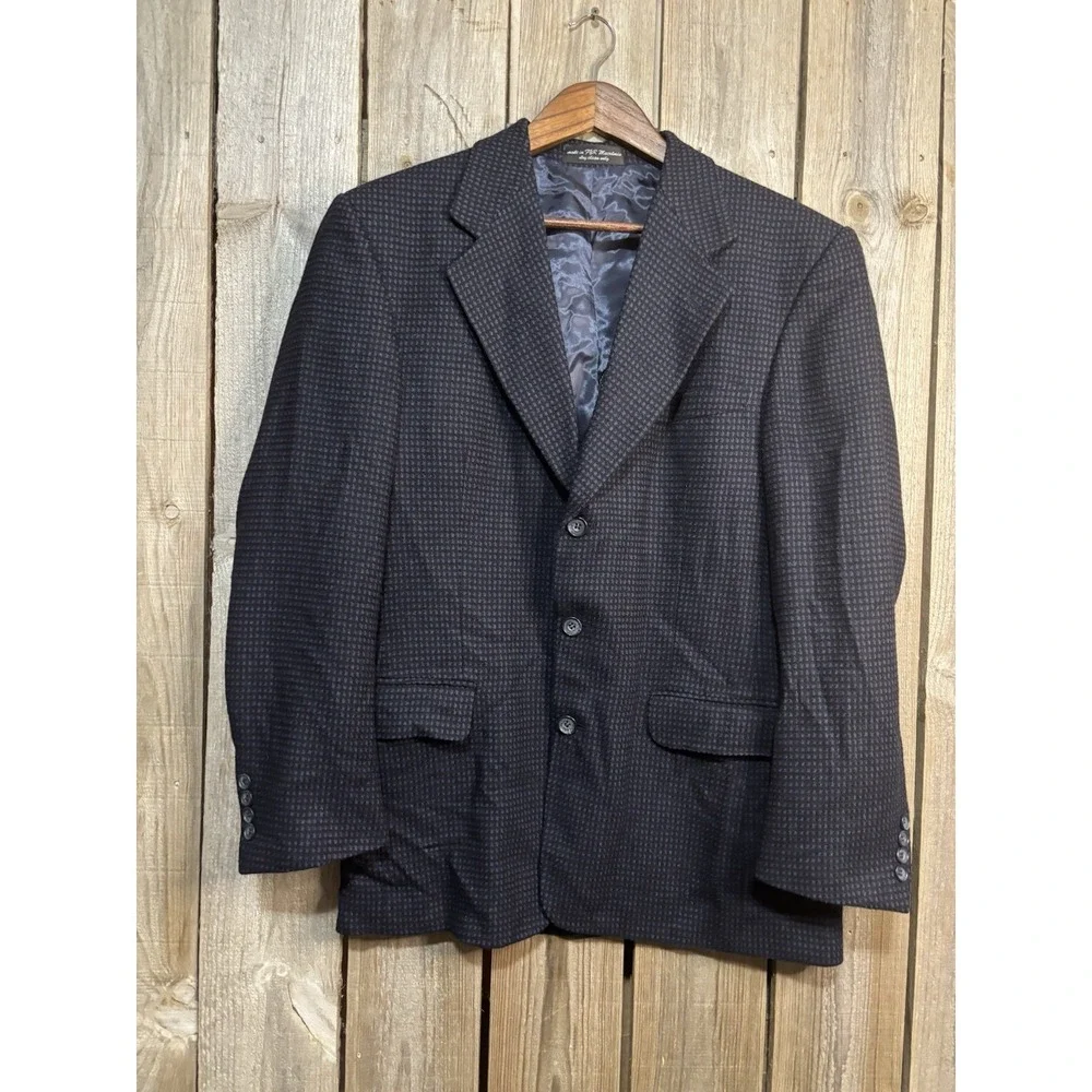 Mens Bachrach Blazer 38R Cashmere Blend Sport‎ Coat Black Textured Italy Fabric